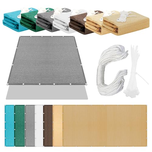 Sonnensegel Rechteckig 210 x 230 cm Rechteckig Atmungsaktiv 98% UV Schutz Sun Segel Sonnenschutz Plane mit Ösen Seil HDPE UV Schutz Ohne Bohren für Balkon Garten, Hellgrau von PINGSANL