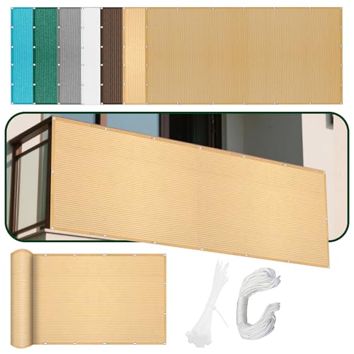 Sonnensegel Rechteckig 220 x 500 cm Rechteckig Atmungsaktiv 98% UV Schutz Sun Segel Sonnenschutz Plane mit Ösen Seil HDPE UV Schutz Ohne Bohren für Balkon Garten, Creme Farben von PINGSANL