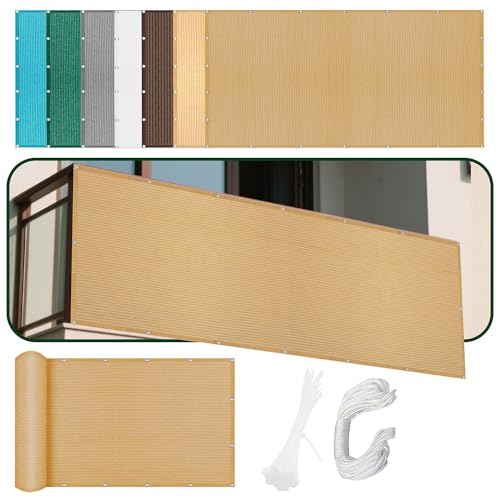 Sonnensegel Rechteckig 340 x 470 cm Rechteckig Atmungsaktiv 98% UV Schutz Sun Segel Sonnenschutz Plane mit Ösen Seil HDPE UV Schutz Ohne Bohren für Balkon Garten, Sandgelb von PINGSANL