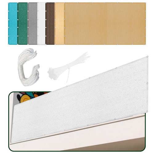 Sonnensegel Sonnenschutz 240 x 250 cm Rechteckig Atmungsaktiv 98% UV Schutz Segel Baldachin Segeltuch Stoff mit Ösen Seil HDPE UV Schutz Ohne Bohren für Balkon Terrasse, Weiß von PINGSANL