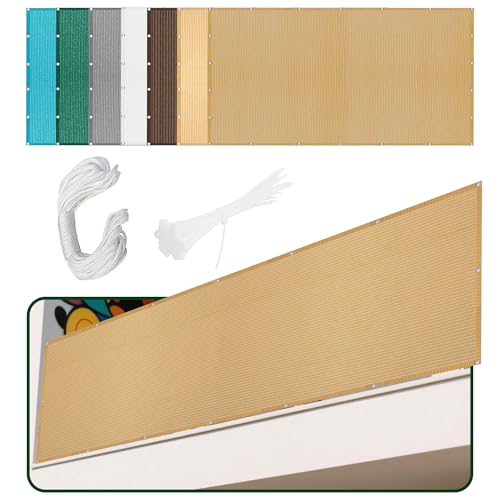 Sonnensegel Sonnenschutz 340 x 430 cm Rechteckig Atmungsaktiv 98% UV Schutz Segel Baldachin Segeltuch Stoff mit Ösen Seil HDPE UV Schutz Ohne Bohren für Balkon Terrasse, Sandgelb von PINGSANL