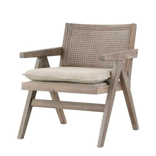 PINGSHI Boutique UK Gepolsterter Akzentstuhl mit Rattanrückenlehne und Stoffkissen, Vintage-Lesesessel aus Holz for Schlafzimmer, Terrasse, Balkon PINGSHI Boutique UK Gepolsterter Akzentstuhl mit Rattanrückenlehne und Stoffkissen, Vintage-Lesesessel aus Holz for Schlafzimmer, Terrasse, Balkon von PINGSHI Boutique UK
