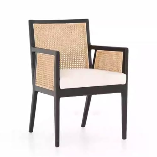 PINGSHI Boutique UK Rattan Dining Chairs with Full Cane Backrest, Wooden Leisure Accent Chair for Living Room Garden von PINGSHI Boutique UK