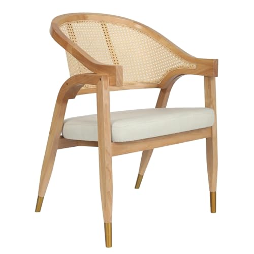 PINGSHI Boutique UK Retro-Esszimmerstuhl mit Massivholz-Rattanrahmen, beige gepolsterter Sitz for Schlafzimmer, Leselounge, Balkon(Natural) von PINGSHI Boutique UK