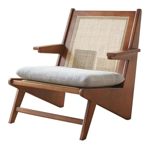 PINGSHI Boutique UK Vintage Rattan Armlehne Lounge Chair, Lesesessel mit Armlehnen for Wohnzimmer Schlafzimmer Balkon Terrasse(Bruin) von PINGSHI Boutique UK