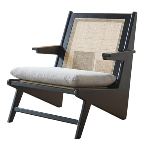 PINGSHI Boutique UK Vintage Rattan Armlehne Lounge Chair, Lesesessel mit Armlehnen for Wohnzimmer Schlafzimmer Balkon Terrasse(Svart) von PINGSHI Boutique UK