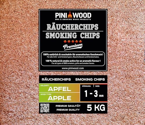 PINI 5 Kg Räucherchips Apfel 1-3 mm Smoking Chips Räucherspäne 18 Liter von PINI