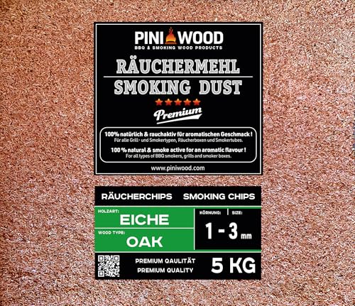 PINI 5 Kg Räucherchips Eiche 1-3 mm Smoking Dust Räucherspäne 18 Liter von PINI
