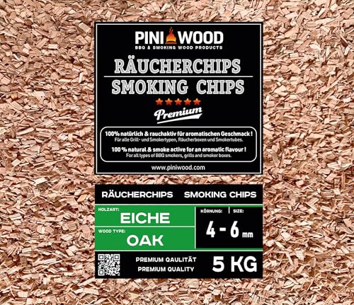 PINI 5 Kg Räucherchips Eiche 4-6 mm Smoking Chips Räucherspäne 18 Liter von PINI