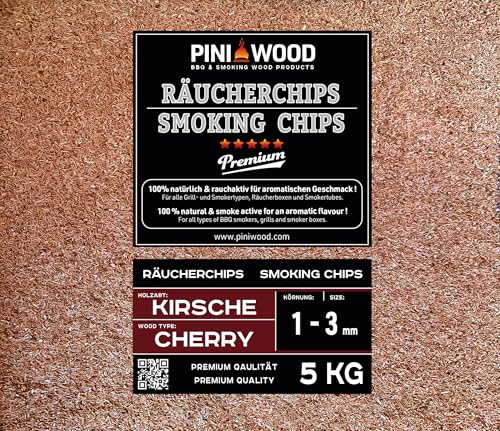 PINI 5 Kg Räucherchips Kirsche 1-3 mm Smoking Chips Räucherspäne 18 Liter von PINI