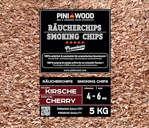 PINI 5 Kg Räucherchips Kirsche 4-6 mm Smoking Chips Räucherspäne 18 Liter von PINI