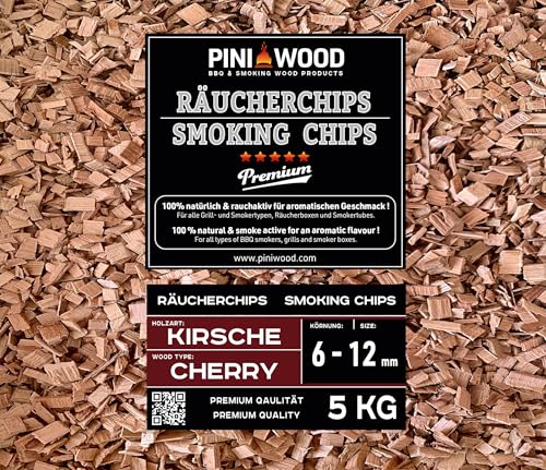 PINI 5 Kg Räucherchips Kirsche 6-12 mm Smoking Chips Räucherspäne 18 Liter von PINI