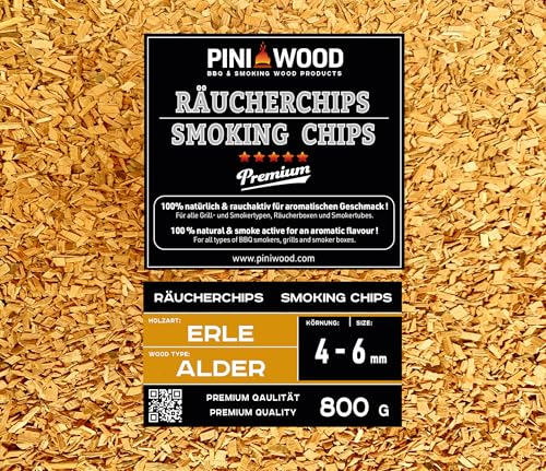 PINI 800 g Räucherchips Erle ohne Rinde 4-6 mm Smoking Chips Räucherspäne von PINI