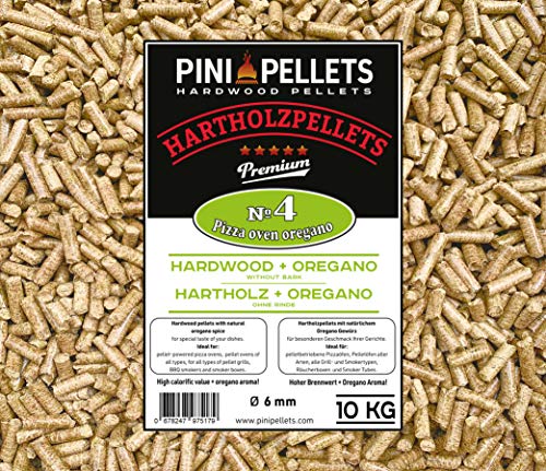 PINI Hartholz Pellets № 4 BBQ Pizza Oven Oregano 10 Kg Grillpellets zum Grillen Räuchern Smoken und für Pizzaofen von PINI