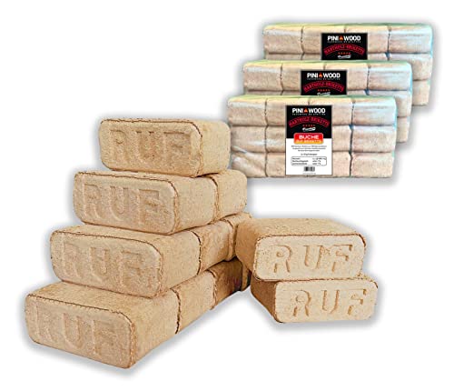 PINI Holzbriketts 100% Buche Hartholzbriketts RUF Kamin Ofen Grill Feuerstelle Brennholz (30 kg) von PINI