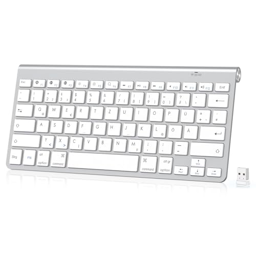 PINKCAT Tastatur Kabellos, 2,4 G USB Dual Deutsches QWERTZ Layout Kompakte Mini Kabellose Bluetooth Tastatur mit Multimedia-Tasten, Funktastatur, Kompatibel mit Notebook, Laptop, PC, Windows (Silber) PINKCAT Tastatur Kabellos, 2,4 G USB Dual Deutsches QWERTZ Layout Kompakte Mini Kabellose Bluetooth Tastatur mit Multimedia-Tasten, Funktastatur, Kompatibel mit Notebook, Laptop, PC, Windows (Silber) von PINKCAT