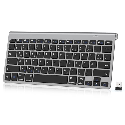 PINKCAT Tastatur Kabellos, 2,4 G USB Dual Deutsches QWERTZ Layout Kompakte Mini Kabellose Bluetooth Tastatur mit Multimedia-Tasten, Keyboard PC, Kompatibel mit Notebook, Laptop, PC, Windows (Grau) PINKCAT Tastatur Kabellos, 2,4 G USB Dual Deutsches QWERTZ Layout Kompakte Mini Kabellose Bluetooth Tastatur mit Multimedia-Tasten, Keyboard PC, Kompatibel mit Notebook, Laptop, PC, Windows (Grau) von PINKCAT