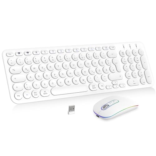 PINKCAT Bluetooth Tastatur Maus Set kabellos, Wiederaufladbare Dualmodus (Bluetooth 5.1+2.4G) Kabellose Tastatur und Maus, Extrem-Dünne Tastatur für Mac, iPad, Apple, Andoid, Windows (Weiß) von PINKCAT