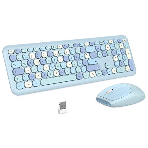 PINKCAT Tastatur Maus Set kabellos farbig, 2.4G Bunte Funktastatur mit Maus Retro Tastatur Cute Wireless Keyboard Silent Mouse für Computer/Desktop/PC/Laptop Geschenke - Blau PINKCAT Tastatur Maus Set kabellos farbig, 2.4G Bunte Funktastatur mit Maus Retro Tastatur Cute Wireless Keyboard Silent Mouse für Computer/Desktop/PC/Laptop Geschenke - Blau von PINKCAT