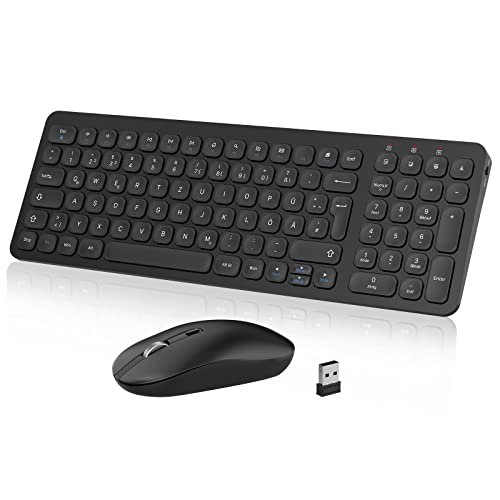 Tastatur Maus Set kabellos, PINKCAT 2.4G Tastatur Maus Set USB Ergonomische Tastatur Kabellos PC Maus und Tastatur 2 in 1 USB Empfänger für PC/Computer/Laptop Schwarz von PINKCAT