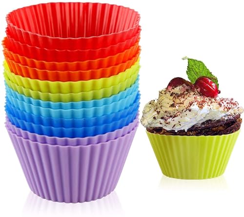 12 Stück Silikon Muffinförmchen Backformen aus BPA-freiem Silikon für Muffins und Cupcakes Wiederverwendbare, antihaftbeschichtete Cupcakeförmchen für Kuchen, Eincreme und Pudding von PINNKL