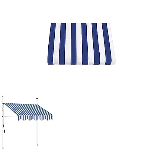 PINNKL Markise Balkon ohne Bohren Ersatz-Markisenoberteil, Einziehbares Terrassenmarkisen-Ersatzstofftuch, Außenmarkise, Fenstermarkise (Color : Blue+White, Size : 3m/118.1in) von PINNKL