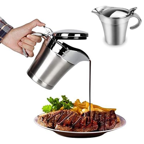 Sauciere, Edelstahl Thermo Sauciere Soßenkanne mit Klappdeckel Doppelwandig Kanne Soßenschüssel Soßiere für Abendessen, Restaurants, Partys, Weihnachten, Silber (450 ML) von PINNKL