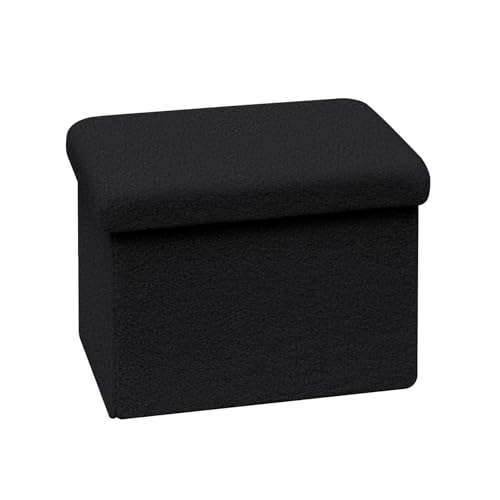 PINPLUS Hocker mit Stauraum, Faltbarer Sitzhocker, Plüschstoff Aufbewahrungsbox für Schminktisch, Schlafzimmer, Wohnzimmer, 42x32x32cm, Schwarz von PINPLUS