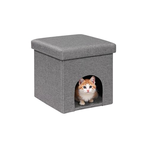 PINPLUS Katzenhöhle mit Kissen, Faltbarer Sitzhocker für Katzen – Stabiler Sitzcube mit abnehmbarem Deckel, gemütliches Katzenversteck zum Spielen und Schlafen von PINPLUS
