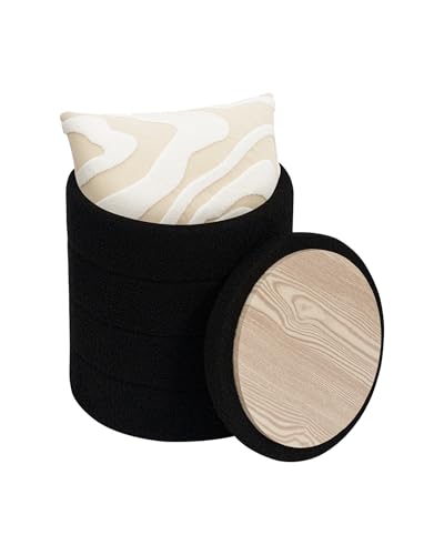 PINPLUS Hocker mit Stauraum Rund Aufbewahrungsbox mit Deckel, Faltbare Fußhocker Polsterhocker mit Stauraum Ø 37x45 cm für Wohnzimmer, Schlafzimmer & Flur, Schwarz von PINPLUS