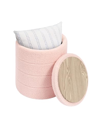 PINPLUS Hocker mit Stauraum Rund Aufbewahrungsbox mit Deckel, Faltbare Fußhocker Polsterhocker mit Stauraum Ø 37x45 cm für Wohnzimmer, Schlafzimmer & Flur, Rosa von PINPLUS