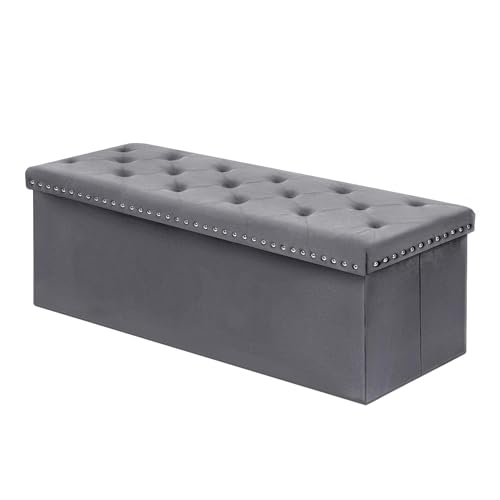 PINPLUS Sitzbank mit Stauraum, Faltbar Sitzhocker Truhen，klappbare Sitzbank, Deckel mit Samtbezug für Dielen, Wohnräume, 110x40x40cm, Grau von PINPLUS