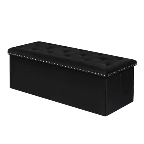 PINPLUS Sitzbank mit Stauraum, Faltbar Sitzhocker Truhen，klappbare Sitzbank, Deckel mit Samtbezug für Dielen, Wohnräume, 110x40x40cm, Schwarz von PINPLUS