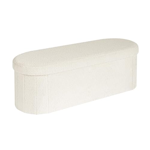 PINPLUS Sitzbank mit Stauraum, Faltbarer Polsterbank Sitzhocker, Ovalem Design Aufbewahrungsbox für Schlafzimmer, Korridor, Wohnzimmer, 110x38x38cm, Weiß von PINPLUS