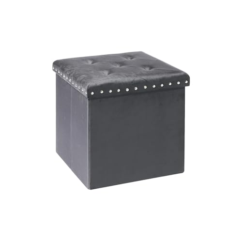 PINPLUS Sitzhocker mit Stauraum, Faltbarer Hocker, Sitzwürfel Aufbewahrungsbox, Polsterhocker, Samt, für Wohnzimmer Schlafzimmer Schlafsaal, 40x40x40cm, Grau von PINPLUS