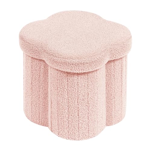 PINPLUS Sitzhocker mit Stauraum, Faltbarer Hocker mit Blumenform, Schmucker Hocker für den Schminktisch, Schlafzimmer, Wohnzimmer, 32x32x32cm, Rosa-Ideal für Familie, Gäste und Kinder von PINPLUS