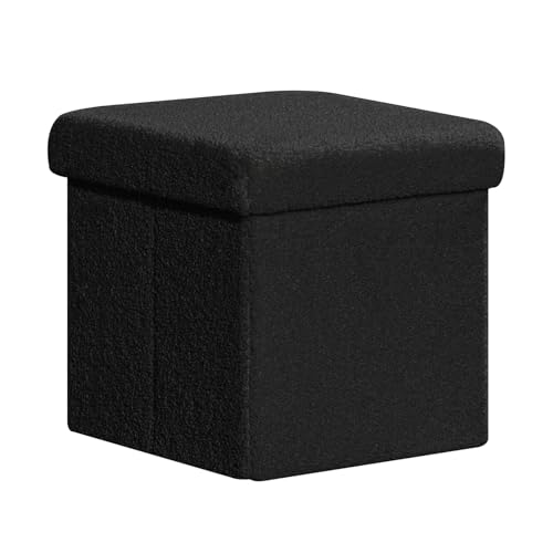 PINPLUS Sitzwürfel mit Stauraum, Faltbarer Sitzhocker, Polsterhocker mit Stauraum, Plüschstoff Aufbewahrungsbox für Schminktisch, Schlafzimmer, Wohnzimmer, 32x32x32cm, Schwarz von PINPLUS