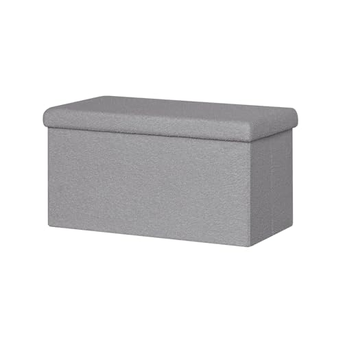 PINPLUS Sitzwürfel mit Stauraum, Faltbarer Sitzhocker, Polsterhocker mit Stauraum, Plüschstoff Aufbewahrungsbox für Schminktisch, Schlafzimmer, Wohnzimmer, 76.5x38x38cm, Grau von PINPLUS
