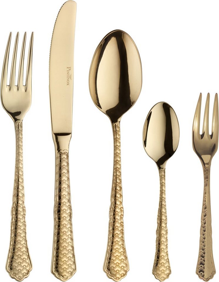 PINTINOX Besteck-Set Settecento Treasur Gold TXT (30-tlg), 6 Personen, Edelstahl 18/10, geläserter Griff, glänzend goldfarben von PINTINOX