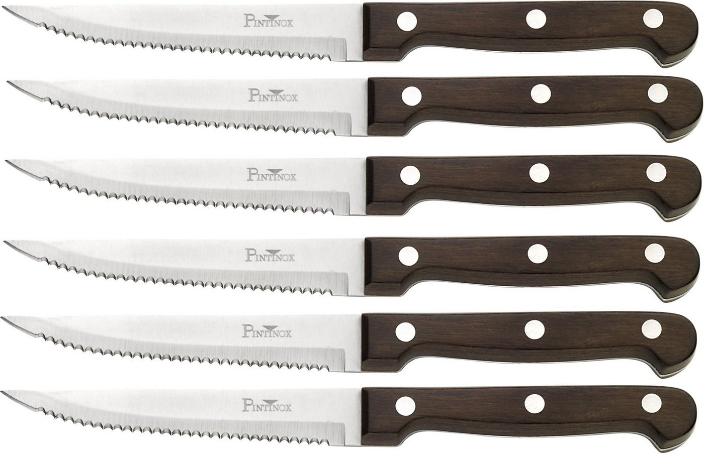 PINTINOX Steakmesser P.Wood (6 Stück), aus rostfreiem Stahl, Griff aus Pakkaholz, Klinge 11,1 cm von PINTINOX