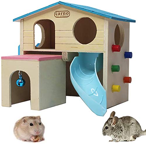 PINVNBY Hamsterhaus aus Holz für Kleintiere, Kletterleiter, Rutsche, Hütte, Spielspielzeug für Streifenhörnchen, Maus, Ratten, Igel (blau) von PINVNBY