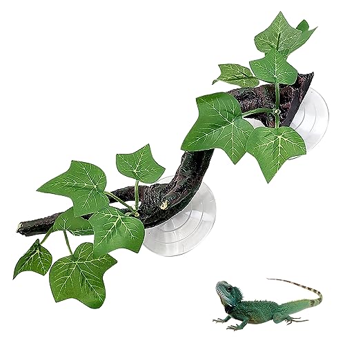 PINVNBY Reptilien Eckzweig Harz Kletterbaum AST Dekor mit Blättern Terrarium Pflanze Dekoration mit Saugnapf Gecko Pflanze Ornament für Amphibien Eidechse Schlange Klettern von PINVNBY