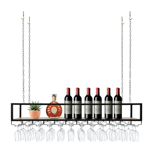 Deckenregal Weinregal, Generisch Industrielles Verstellbare Höhe Hängende Kelchglasregale und Becherhalter, Deckenregal Hängend Weinflaschenhalter, Tragfähigkeit 75kg Deckenregal Weinregal, Generisch Industrielles Verstellbare Höhe Hängende Kelchglasregale und Becherhalter, Deckenregal Hängend Weinflaschenhalter, Tragfähigkeit 75kg von PINYELIN