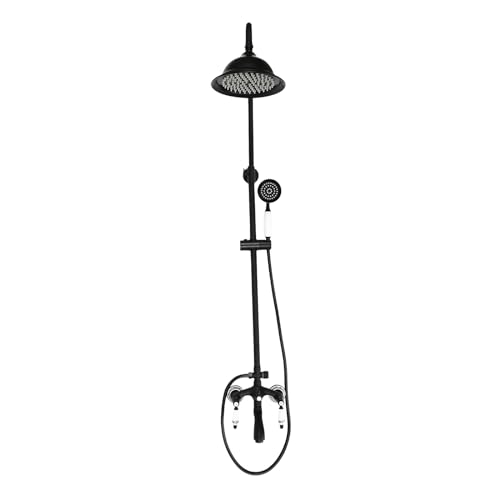 Duschsystem Retro Nostalgie Regendusche Set Schwarz Antik Style Duscharmatur Komplettset, Duschset Regendusche Duschsystem Rain Shower Set mit Handbrause Kopf von PINYELIN