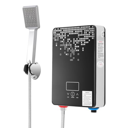 Elektrische Durchlauferhitzer, 6500W Mini Durchlauferhitzer Elektrischer Warmwasserbereiter mit Handbrause, Betriebstemperatur 30-55°C von PINYELIN