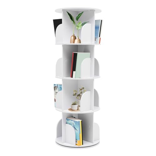 PINYELIN 4 Stufiges Drehbares Bücherregal, 360-Grad-Display Rotating Bookshelf Bodenstehendes Bücherregal, Bücherschrank Kinderregal von PINYELIN