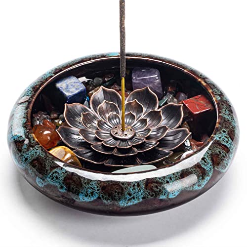 PIOSRTRR Räucherstäbchen Halter-Lotus-Räucherstäbchenhalter, Einschließlich Chakrasteine von PIOSRTRR