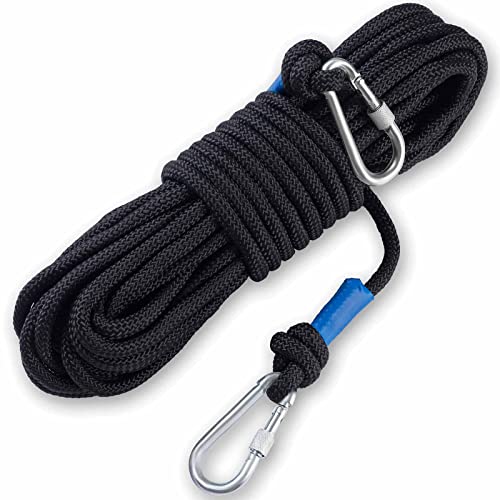 PIOSRTRR Seil 10mm / 30M,Tau Seil mit Karabiner für Magnetfischen,Hängematte,Outdoor,Schwarz von PIOSRTRR