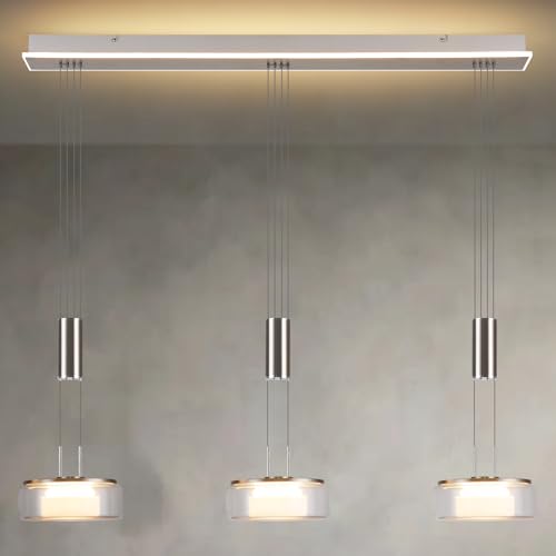 Pendelleuchte Esstisch, Led Hängelampe mit 3 Flammig, Modern Esstischlampe Glas, Esstisch Hängelampe mit Fernbedienung, Küchenlampe Hängend Höhenverstellbar, für Küche, Kücheninsel, über Esstisch von PIOUTNF