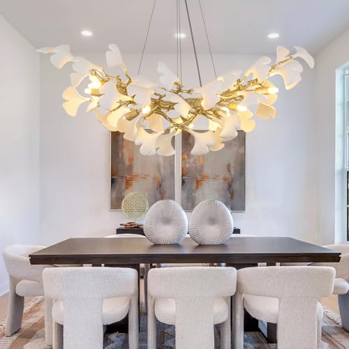 PIOUTNF 36'' Moderne Kronleuchter, Esstisch Pendelleuchte, 10 Flammige Keramik Ginkgoblatt Hängelampe, Gold Zweig Hängeleuchte für Wohnzimmer, Foyer, Küche, Schlafzimmer, Ohne Glühbirne PIOUTNF 36'' Moderne Kronleuchter, Esstisch Pendelleuchte, 10 Flammige Keramik Ginkgoblatt Hängelampe, Gold Zweig Hängeleuchte für Wohnzimmer, Foyer, Küche, Schlafzimmer, Ohne Glühbirne von PIOUTNF